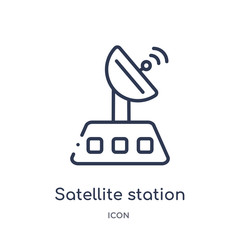 satellite station icon from technology outline collection. Thin line satellite station icon isolated on white background.