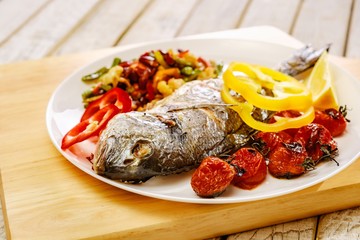 Food fish fresh dorado, meal seafood dinner,  pepper.