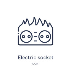 electric socket on fire icon from technology outline collection. Thin line electric socket on fire icon isolated on white background.