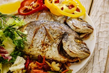 Food fish fresh dorado, meal seafood dinner,  cooking background.