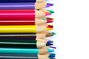 A set of colored pencils for drawing macro photography.