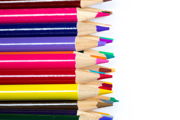 A set of colored pencils for drawing macro photography.