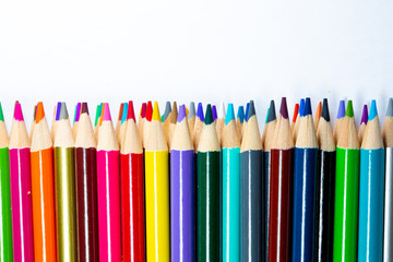 A set of colored pencils for drawing macro photography.