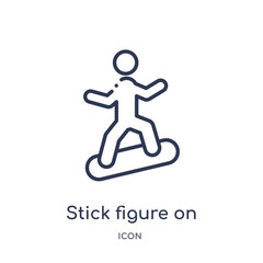 stick figure on snowboard icon from sports outline collection. Thin line stick figure on snowboard icon isolated on white background.