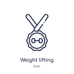 weight lifting medal icon from sports outline collection. Thin line weight lifting medal icon isolated on white background.