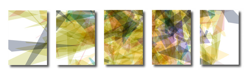 Abstract set of backgrounds with colorful chaotic triangles, polygons. Posters, covers. Vector illustration.      