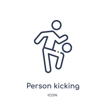 person kicking ball with the knee icon from sports outline collection. Thin line person kicking ball with the knee icon isolated on white background.