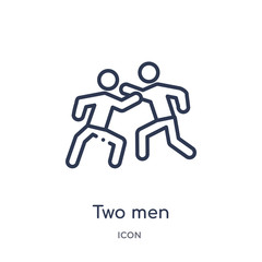 two men practicing karate icon from sports outline collection. Thin line two men practicing karate icon isolated on white background.