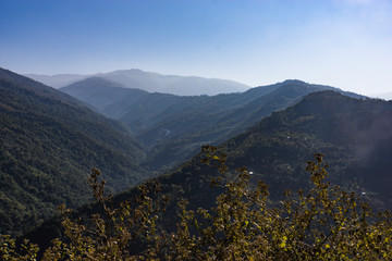 Fototapeta na wymiar remote Chin State mountain landscape in Myanmar 