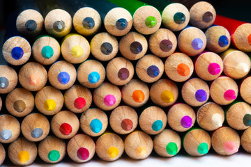 A set of colored pencils for drawing macro photography.