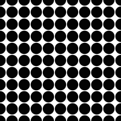 Black and white seamless pattern with dots. Dotted texture. Mosaic dots background. Polka dot infinity. Abstract geometrical layout of round shape. Screen print. Vector illustration.