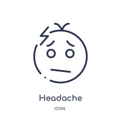 headache icon from smileys outline collection. Thin line headache icon isolated on white background.