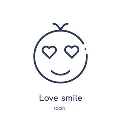 love smile icon from smileys outline collection. Thin line love smile icon isolated on white background.