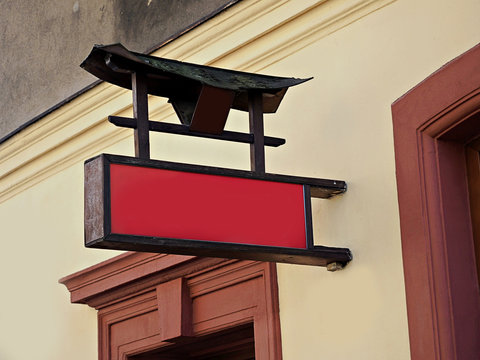Japanese style signage mockup for restaurant, Asian style, red and black color