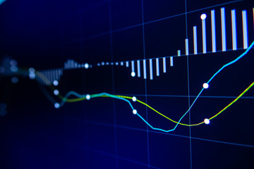 Stock exchange market graph on LED screen for business concept.