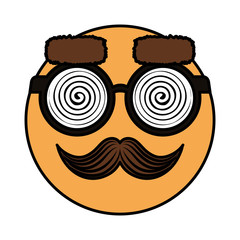 happy fool face emoticon with glasses and mustache