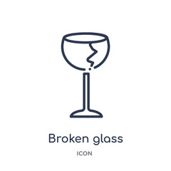 broken glass icon from signs outline collection. Thin line broken glass icon isolated on white background.