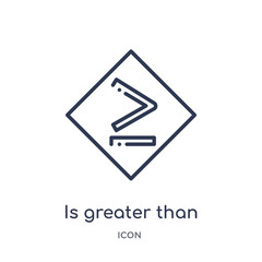 is greater than or equal to icon from signs outline collection. Thin line is greater than or equal to icon isolated on white background.