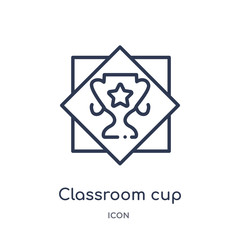 classroom cup icon from signs outline collection. Thin line classroom cup icon isolated on white background.
