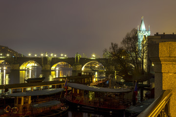 Charles Bridge and Tower Bridge at night in Prague