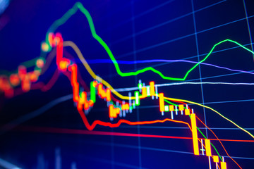 Stock exchange market graph on LED screen for business concept.