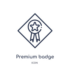premium badge icon from signs outline collection. Thin line premium badge icon isolated on white background.