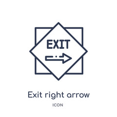 exit right arrow icon from signs outline collection. Thin line exit right arrow icon isolated on white background.