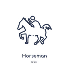 horseman icon from shapes outline collection. Thin line horseman icon isolated on white background.