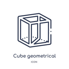 cube geometrical icon from shapes outline collection. Thin line cube geometrical icon isolated on white background.