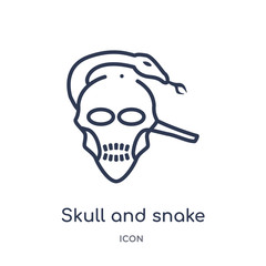 skull and snake icon from shapes outline collection. Thin line skull and snake icon isolated on white background.