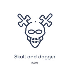 skull and dagger icon from shapes outline collection. Thin line skull and dagger icon isolated on white background.