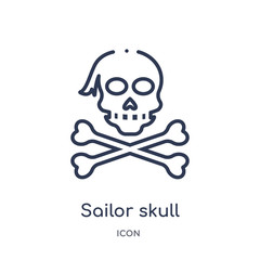 sailor skull icon from shapes outline collection. Thin line sailor skull icon isolated on white background.