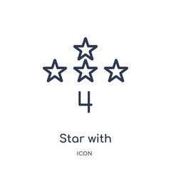 star with number four icon from shapes outline collection. Thin line star with number four icon isolated on white background.