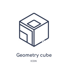 geometry cube icon from shapes outline collection. Thin line geometry cube icon isolated on white background.
