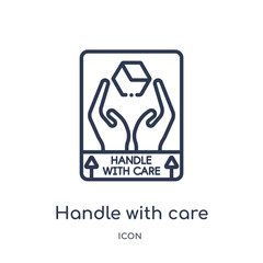 handle with care icon from shapes outline collection. Thin line handle with care icon isolated on white background.