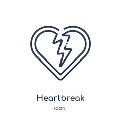 heartbreak icon from shapes outline collection. Thin line heartbreak icon isolated on white background.