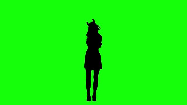 Naughty Girl Wearing Devil Horns Dancing Silhouette