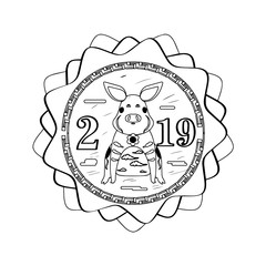 Sketch of a chinese new year label. Vector illustration design