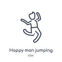 happy man jumping icon from people outline collection. Thin line happy man jumping icon isolated on white background.