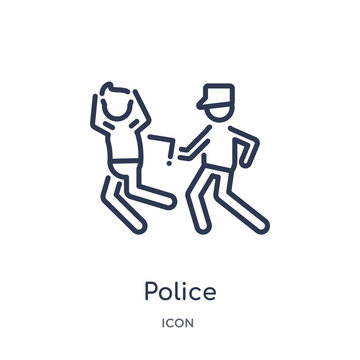 police arresting man icon from people outline collection. Thin line police arresting man icon isolated on white background.