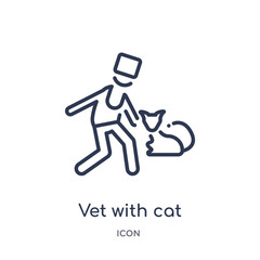 vet with cat icon from people outline collection. Thin line vet with cat icon isolated on white background.