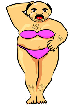 Fat man wearing bikini swimsuit vector Stock Vector | Adobe Stock