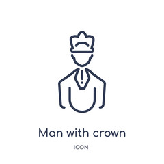 man with crown icon from people outline collection. Thin line man with crown icon isolated on white background.
