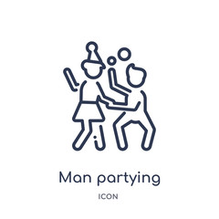 man partying icon from people outline collection. Thin line man partying icon isolated on white background.