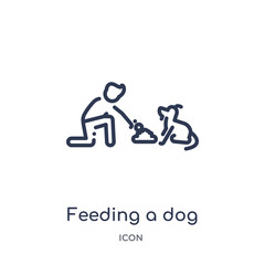 feeding a dog icon from people outline collection. Thin line feeding a dog icon isolated on white background.