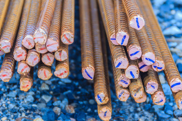 Rusty deformed bars for reinforcement concrete background. Rusty Re-bar steel or deformed bar...