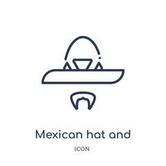 mexican hat and mustache icon from people outline collection. Thin line mexican hat and mustache icon isolated on white background.