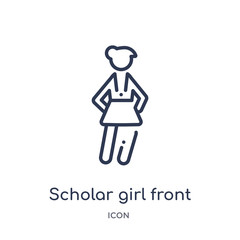 scholar girl front icon from people outline collection. Thin line scholar girl front icon isolated on white background.