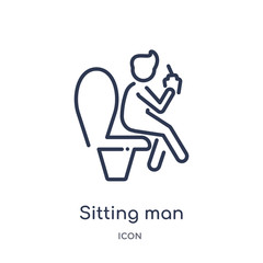 sitting man drinking a soda icon from people outline collection. Thin line sitting man drinking a soda icon isolated on white background.