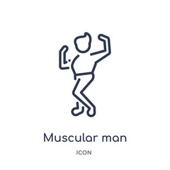 muscular man showing his muscles icon from people outline collection. Thin line muscular man showing his muscles icon isolated on white background.